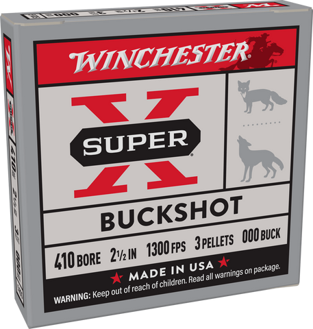 Winchester Super-X 410 Bore Ammunition 2-1/2" 000 Buckshot 3 Pellets (5pk) XB41000)