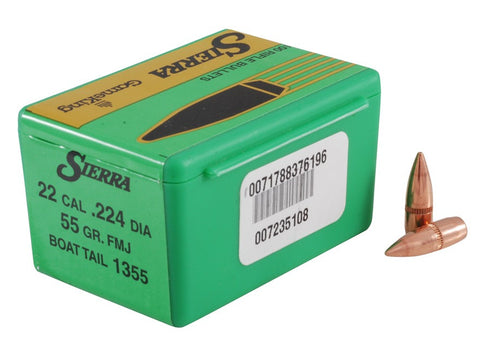 Sierra GameKing Bullets 22 Caliber (224 Diameter) 55 Grain Full Metal Jacket Boat Tail Box (100pk)