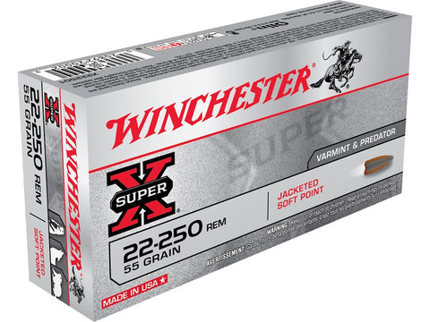 Winchester Super-X 22-250 Rem  Ammunition 55 Grain Pointed Soft Point (20pk) (X222501)