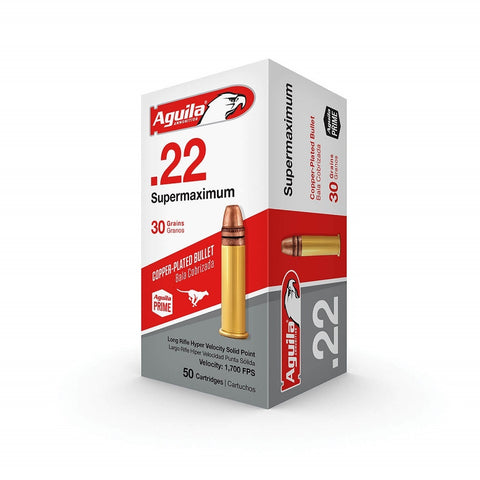 Aguila Supermaximum Ammunition 22 Long Rifle (22LR) 30 Grain Hollow Point (50pk)