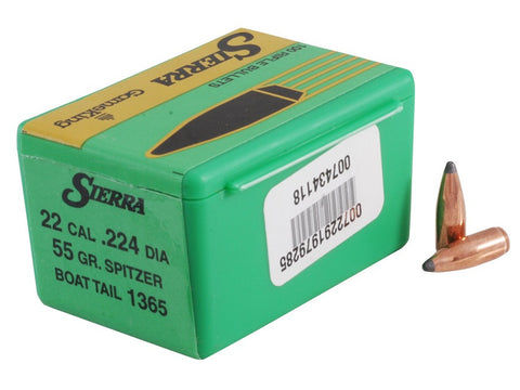 Sierra GameKing Bullets 22 Caliber (224 Diameter) 55 Grain Spitzer Boat Tail (100Pk)