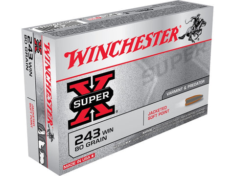 Winchester Super-X  243 Winchester Ammunition 80 Grain Pointed Soft Point (20pk) (X2431)