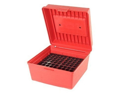 MTM Deluxe Flip-Top Ammo Box with Handle 7mm Winchester Short Magnum (WSM) to 404 Jeffery 100-Round RED