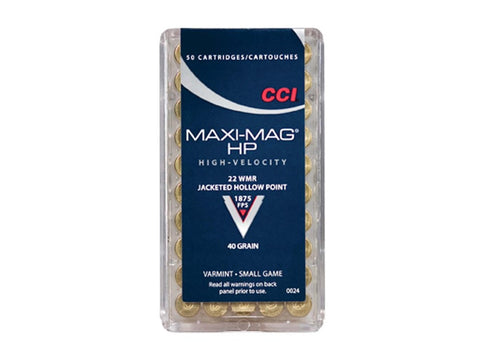CCI Maxi-Mag Ammunition 22 WMR)(22Mag) 40 Grain JHP (50pk) (0024)