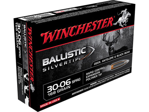 Winchester Ballistic Silvertip Ammunition 30-06 Springfield 168 Grain Rapid Controlled Expansion Polymer Tip (20pk)