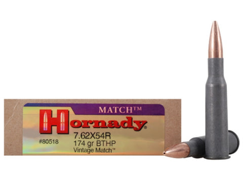 Hornady Vintage Match Ammunition 7.62x54mm Rimmed Russian 174 Grain Boat Tail Hollow Point Steel Case (20pk)