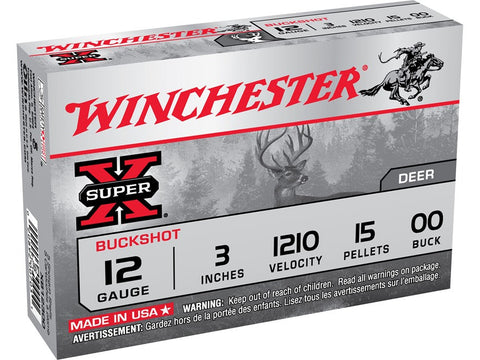 Winchester Super-X Magnum Ammunition 12 Gauge 3" Buffered 00 Buckshot 15 Pellets (5pk)