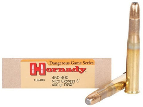 Hornady Dangerous Game Ammunition 450-400 Nitro Express 3" (410 Diameter) 400 Grain DGX Round Nose Expanding (20pk)
