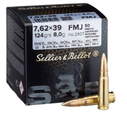 Sellier & Bellot 7.62x39 Ammunition 124 Grain Full Metal Jacket (50pk)(2907)