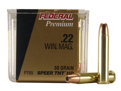 Federal Premium V-Shok Ammunition 22 Winchester Magnum Rimfire (WMR) (22Mag) 30 Grain Speer TNT Jacketed Hollow Point (JHP) (50pk)