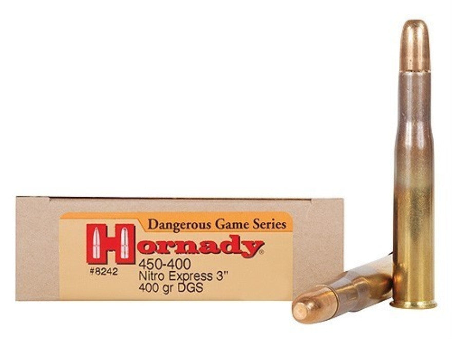 Hornady Dangerous Game Ammunition 450-400 Nitro Express 3" (410 Diameter) 400 Grain DGS Round Nose Solid (20pk)