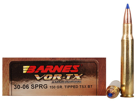 Barnes VOR-TX Ammunition 30-06 Springfield 150 Grain Tipped Triple-Shock X Bullet Boat Tail Lead-Free (20pk)