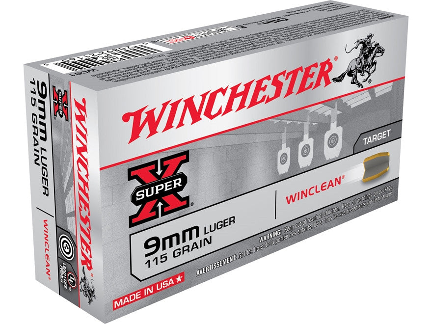 Winchester USA WinClean Ammunition 9mm Luger 115 Grain Brass Enclosed Base (50pk)