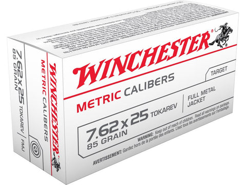 Winchester USA Ammunition 7.62x25mm Tokarev 85 Grain Full Metal Jacket (50pk)