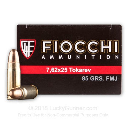 Fiocchi Ammunition 7.62x25 Tokarev 85 Grain Full Metal Jacket (50pk)