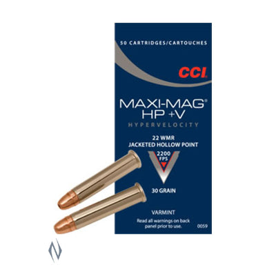 CCI Maxi-Mag +V Ammunition 22 WMR  (22Mag) 30 Grain JHP (50pk) (0059)