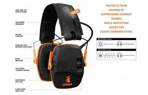 Spika Electronic Black & Orange Earmuffs (SHSP-EM01B)