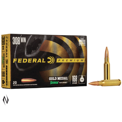 Federal Premium Gold Medal Ammunition 308 Winchester 168 Grain Sierra MatchKing Hollow Point Boat Tail (20pk)