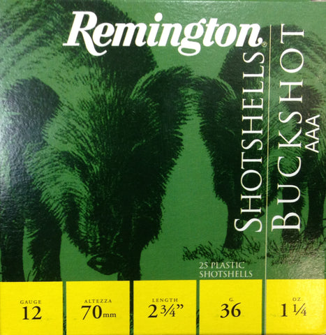 Remington 12 gauge Buckshot Ammunition  2-3/4", AAA size 36gr (25 pellets) (25pk) (SHURAAA)