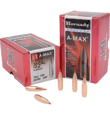Hornady A-Max Bullets 30 Caliber, (.308 Diameter)168 Grain Boat Tail (100pk)(30502)