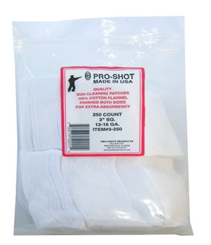 Pro-Shot Cleaning Patches 3"x3" 12-16 Ga (250pk) (3-250)
