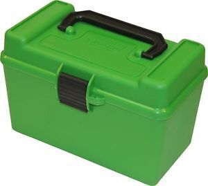 MTM Deluxe Flip-Top Ammo Box with Handle 378 Weatherby Magnum to 500 Nitro Express 50-Round Green