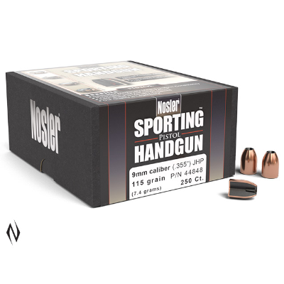 Nosler Sporting Handgun 9MM (.355"Diameter) 115gr Jacketed Hollow Point (250pk)
