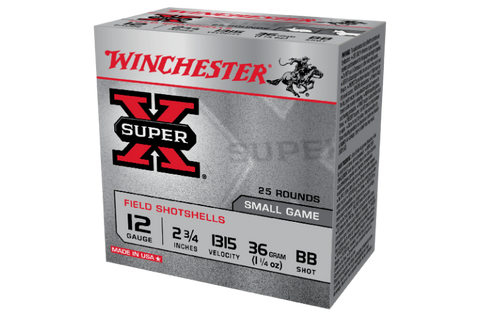 Winchester Super X Ammunition 12 Gauge 2-3/4" 36 Gram1-1/4 oz #BB Shot (25pk)