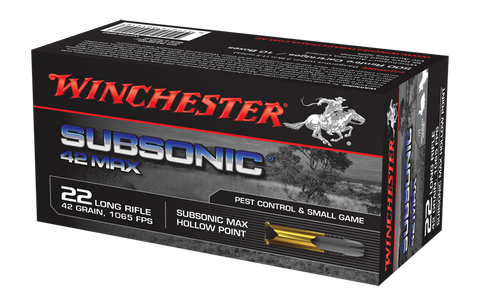 Winchester Subsonic Max Ammunition 22 Long Rifle (22LR) 42 Grain Subsonic Hollow Point (HP) (50pk)