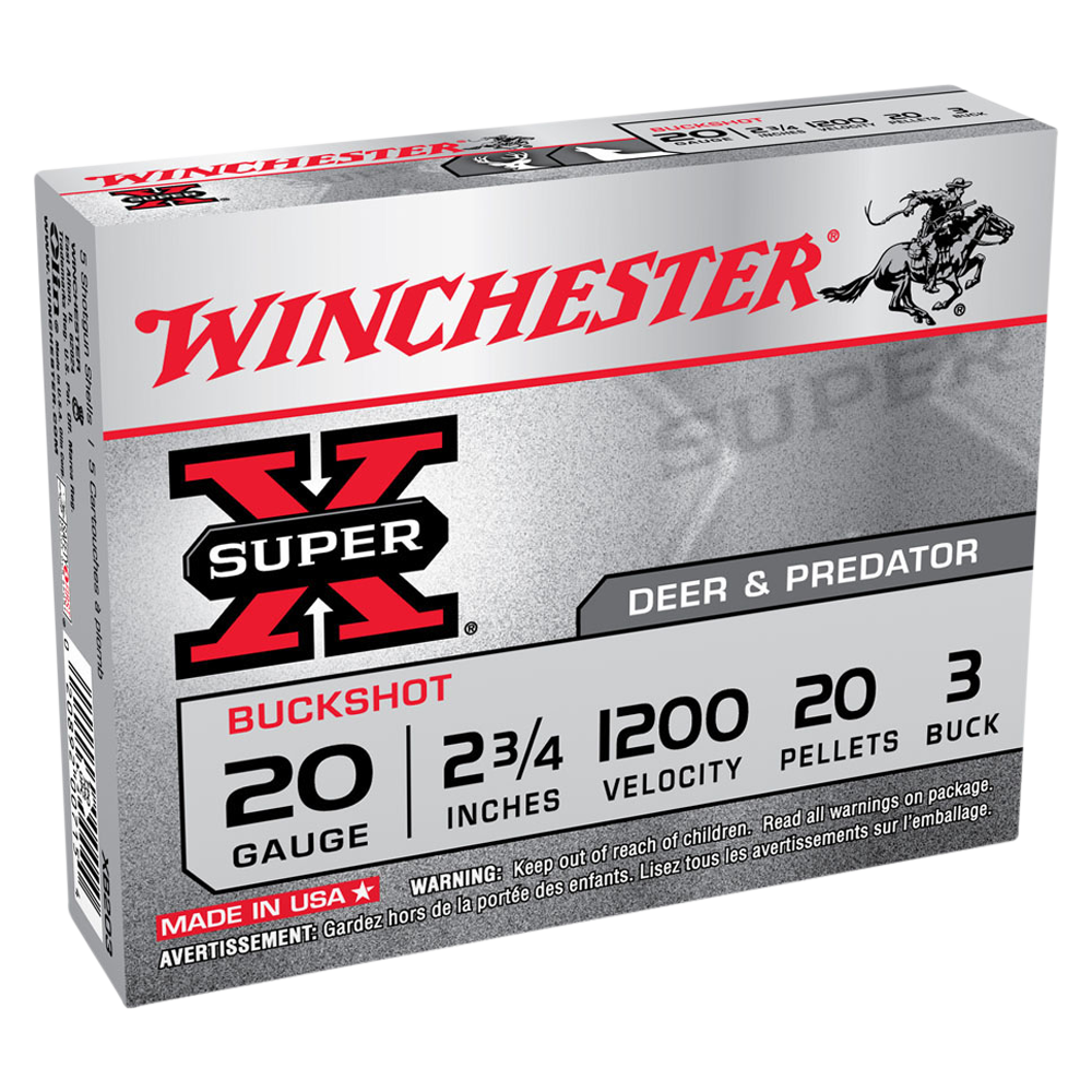 Winchester Super-X 20 Gauge Ammunition 2-3/4" 20 Pellet  #3 Buck  (5pk) (XB203)