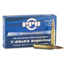 Prvi Partizan PPU Ammunition 7.65x53 Argentine 174 Grain Full Metal Jacket Boat Tail (20pk)