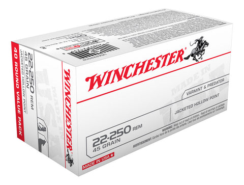 Winchester USA 22-250 Remington Ammunition 45 Grain Jacketed Hollow Point (40pk) (USA222502)